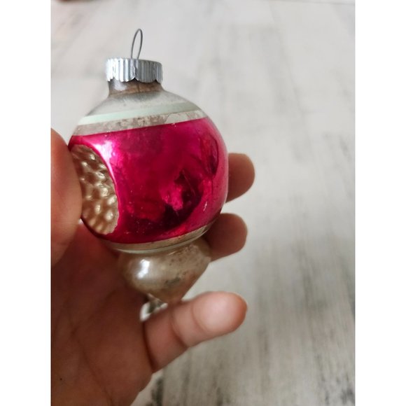 Vintage radko indent double teardrop pink striped ornament mercury glass Xmas tr - Picture 12 of 14